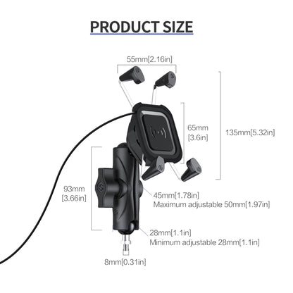 ZH-1558C2 Motorcycle M8 Ball Joint X-shape Aluminum Alloy Qi Wireless Charging Phone Holder - In Car by buy2fix | Online Shopping UK | buy2fix