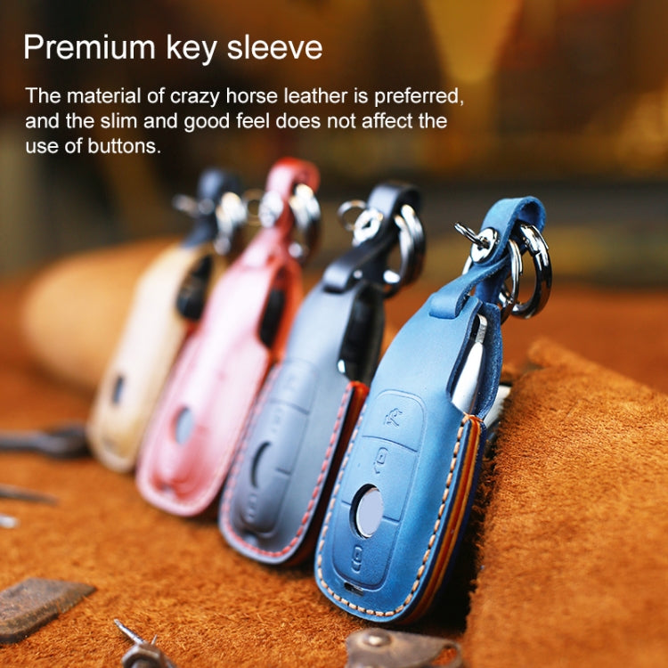 For Mercedes-Benz Colorful Edge Style Car Cowhide Leather Key Protective Cover Key Case (Brown) - Car Key Cases by buy2fix | Online Shopping UK | buy2fix