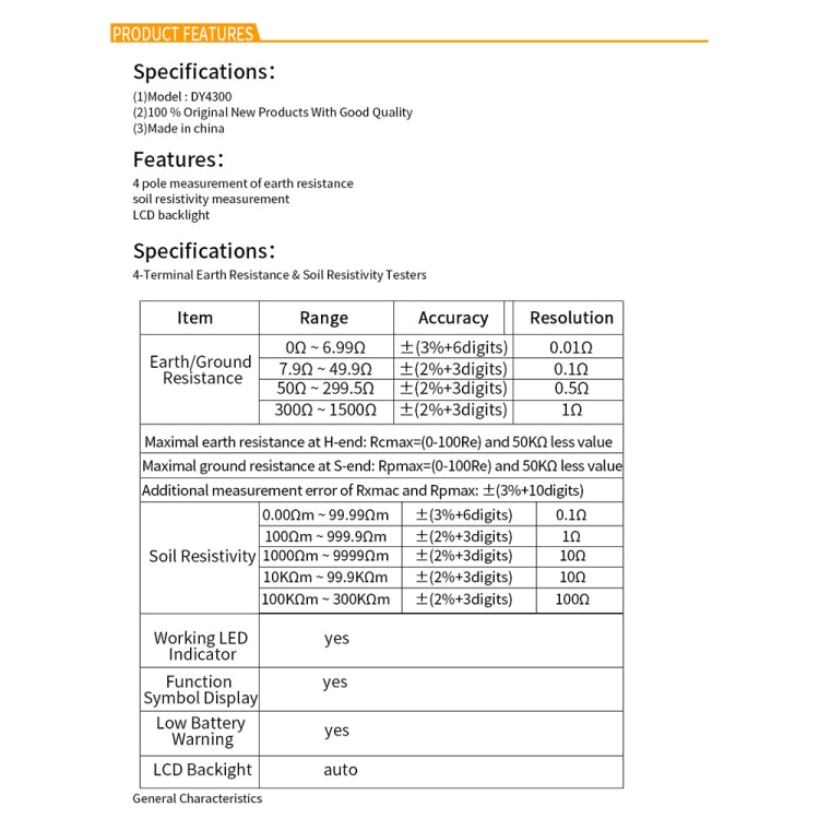 DUOYI DY4300 Higher Accuracy Digital Ground Resistance Tester - Electronic Test by DUOYI | Online Shopping UK | buy2fix