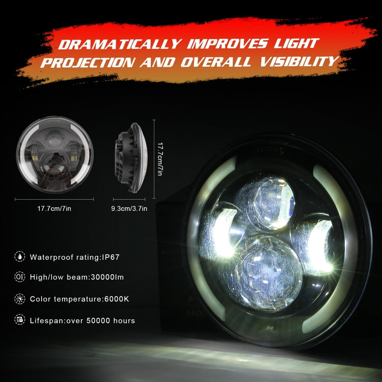 7 inch H4 / H13 DC 9V-30V 3000LM 3000K-6000K 25W Car Round Shape LED Headlight Lamps for Jeep Wrangler, with Angel Eye - In Car by buy2fix | Online Shopping UK | buy2fix
