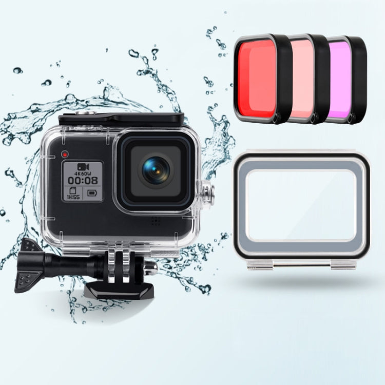 45m Waterproof Case + Touch Back Cover + Purple Red Pink Lens Filter for GoPro HERO8 Black - DJI & GoPro Accessories by buy2fix | Online Shopping UK | buy2fix