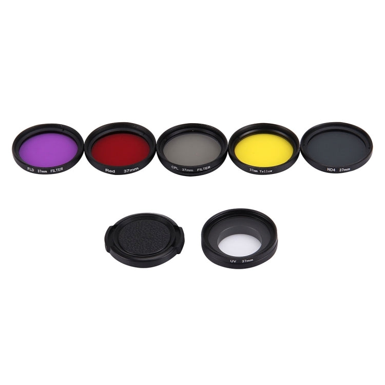 JUNESTAR 7 in 1 Proffesional 37mm Lens Filter(CPL + UV + ND4 + Red + Yellow + FLD / Purple) & Lens Protective Cap for GoPro HERO4 / 3+ / 3 Sport Action Camera - Lens Filter by JSR | Online Shopping UK | buy2fix