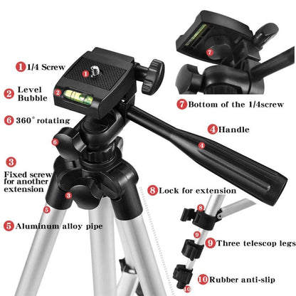 3120 Live Broadcast Tripod 4-Section Folding Legs Aluminum Alloy Tripod Mount with U-Shape Three-Dimensional Tripod Head for DSLR & Digital Camera, Adjustable Height: 34-103cm(Silver) - Camera Accessories by buy2fix | Online Shopping UK | buy2fix