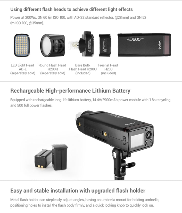 Godox AD200 Pro Pocket Flash Light  TTL HSS 2.4G Wireless X System Outdoor Flash Speedlight(UK Plug) - Camera Accessories by Godox | Online Shopping UK | buy2fix