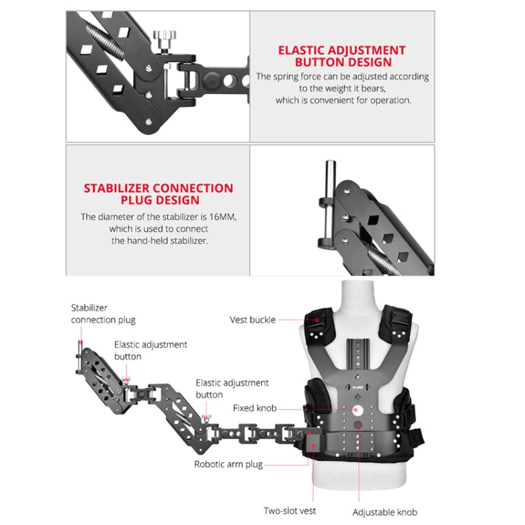 YELANGU B200-C1 Dual Shock-absorbing Arm Stabilizer Vest Camera Support System for DSLR & DV Digital Video Cameras (Black) - Shoulder Rigs by YELANGU | Online Shopping UK | buy2fix