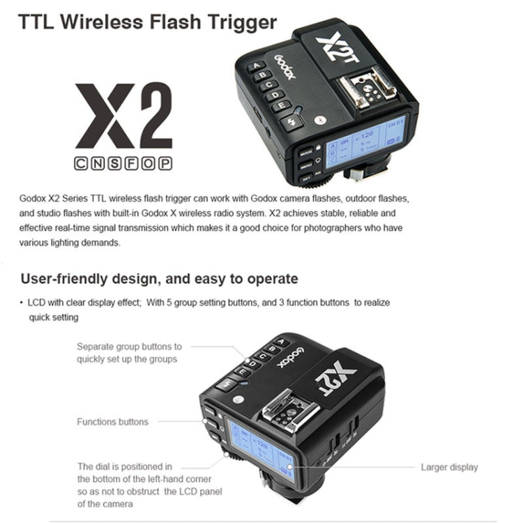 Godox X2T-O E-TTL II Bluetooth Wireless Flash Trigger for Panasonic / Olympus (Black) - Wireless Flash Trigger by Godox | Online Shopping UK | buy2fix