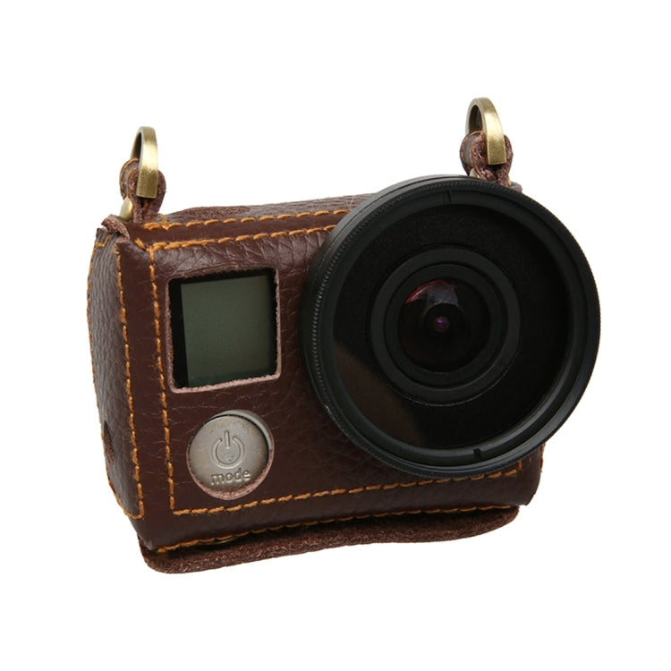 For GoPro HERO4 Litchi Texture Genuine Leather Protective Case with Sling(Brown) - DJI & GoPro Accessories by buy2fix | Online Shopping UK | buy2fix