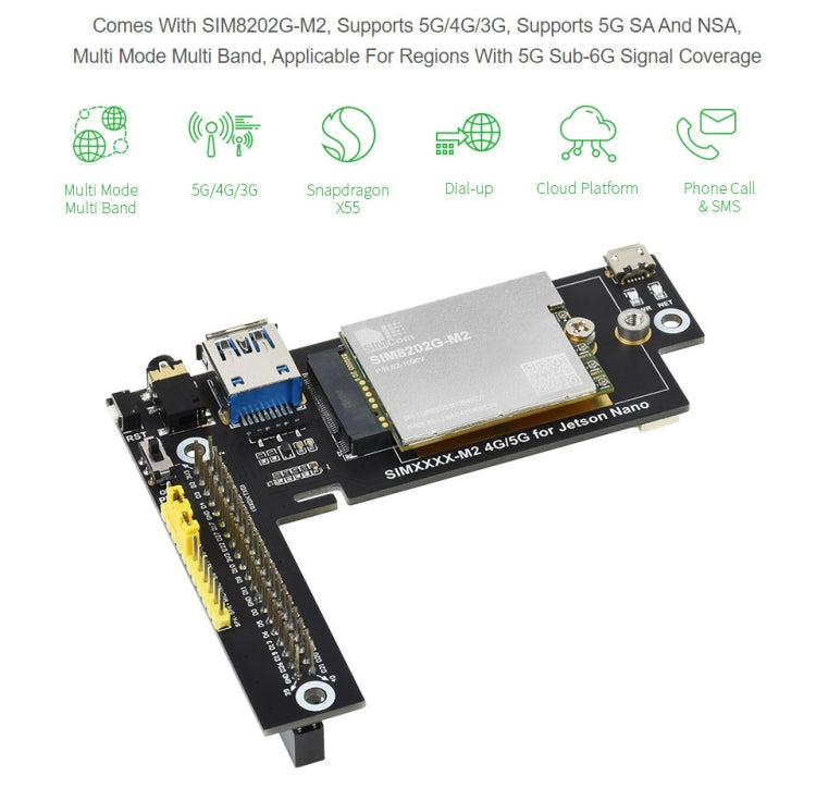 Waveshare SIM8202G-M2 5G Snapdragon X55 Multi Mode Multi Band 5G/4G/3G Module Expand Board for Jetson Nano, US Plug - Modules Expansions Accessories by WAVESHARE | Online Shopping UK | buy2fix