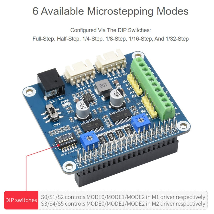 Waveshare HRB8825 Stepper Motor HAT For Raspberry Pi, Drives Two Stepper Motors, Up To 1/32 Microstepping - Consumer Electronics by WAVESHARE | Online Shopping UK | buy2fix