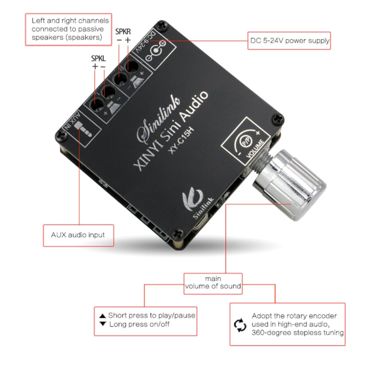 XY-C15H 20W Dual Channel HIFI Bluetooth 5.0 Stereo Digital Audio Power Amplifier Board with Shell - Consumer Electronics by buy2fix | Online Shopping UK | buy2fix
