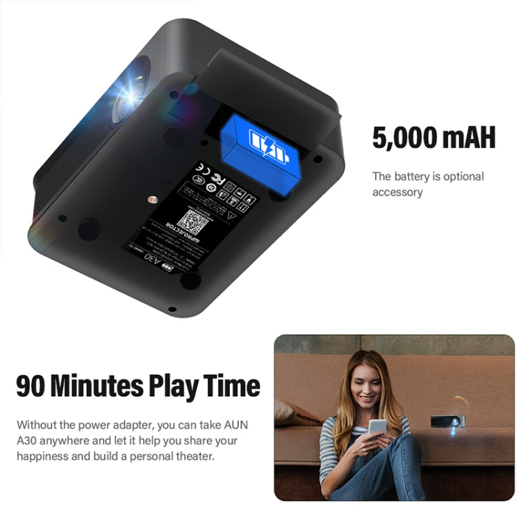 AUN A30C Pro 480P 3000 Lumens Sync Screen with Battery Version Portable Home Theater LED HD Digital Projector (AU Plug) - LED Projector by AUN | Online Shopping UK | buy2fix