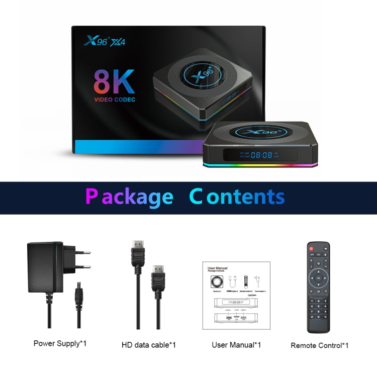 X96 X4 8K Smart TV BOX Android 11.0 Media Player with Remote Control, Amlogic S905X4 Quad Core ARM Cortex A55, RAM: 4GB, ROM: 64GB, Support 1000M, Dual Band WiFi, Bluetooth, UK Plug - Consumer Electronics by Beelink | Online Shopping UK | buy2fix