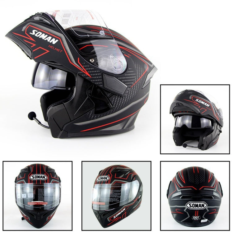 Soman 955 Skyeye Motorcycle Full / Open Face Bluetooth Helmet Headset Full Face, Supports Answer / Hang Up Calls(Black Red) -  by SOMAN | Online Shopping UK | buy2fix