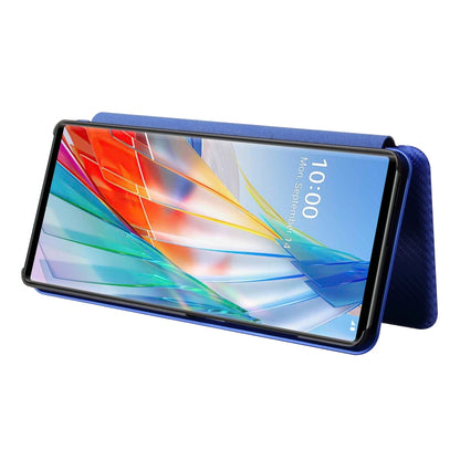 For LG Wing 5G Carbon Fiber Texture Horizontal Flip TPU + PC + PU Leather Case with Card Slot(Blue) - Mobile Accessories by buy2fix | Online Shopping UK | buy2fix