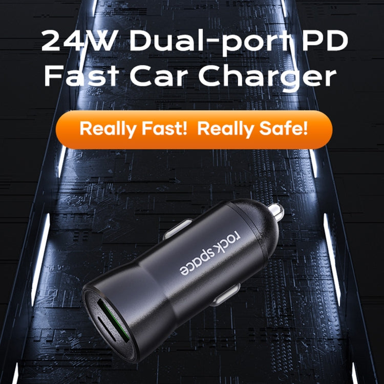 ROCK Space H12 PD 20W Type-C / USB-C + USB Fast Charging Car Charger(Black) - In Car by ROCK | Online Shopping UK | buy2fix