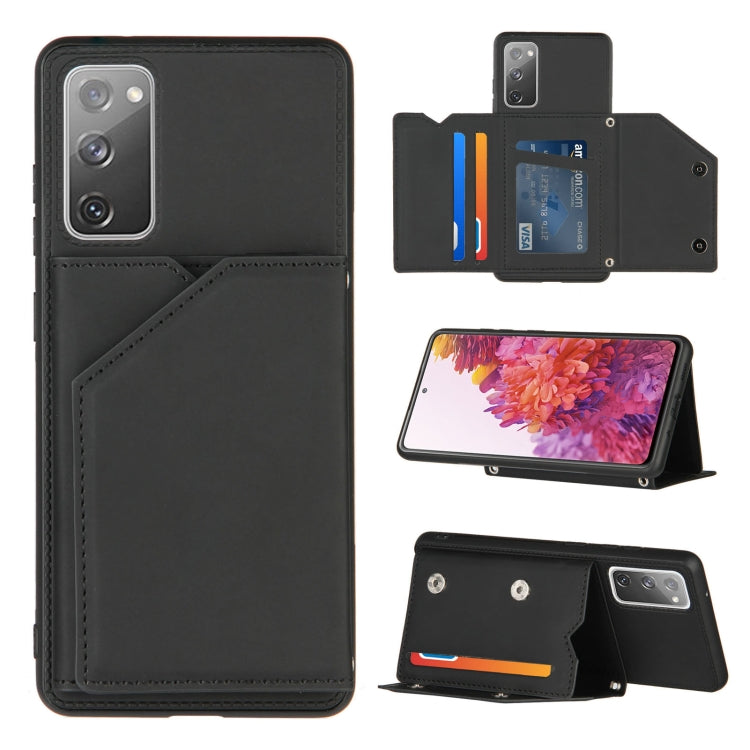 For Samsung Galaxy S20 FE Skin Feel PU + TPU + PC Back Cover Shockproof Case with Card Slots & Holder & Photo Frame(Black) - Galaxy S20 FE Cases by FIERRE SHANN | Online Shopping UK | buy2fix