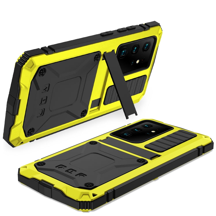 For Samsung Galaxy S21 Ultra 5G R-JUST Shockproof Waterproof Dust-proof Metal + Silicone Protective Case with Holder(Yellow) - Galaxy S21 Ultra 5G Cases by R-JUST | Online Shopping UK | buy2fix