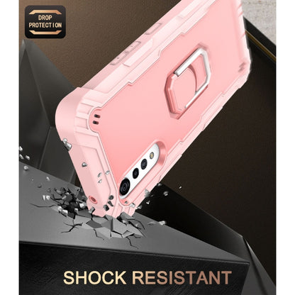 For LG Velvet PC + Rubber 3-layers Shockproof Protective Case with Rotating Holder(Rose Gold) - Mobile Accessories by buy2fix | Online Shopping UK | buy2fix