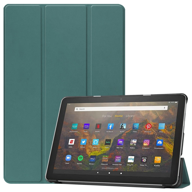 For Amazon Fire HD 10 (2021) Custer Texture Horizontal Flip Leather Case with Three-folding Holder & Sleep / Wake-up Function(Dark Green) - Mobile Accessories by buy2fix | Online Shopping UK | buy2fix