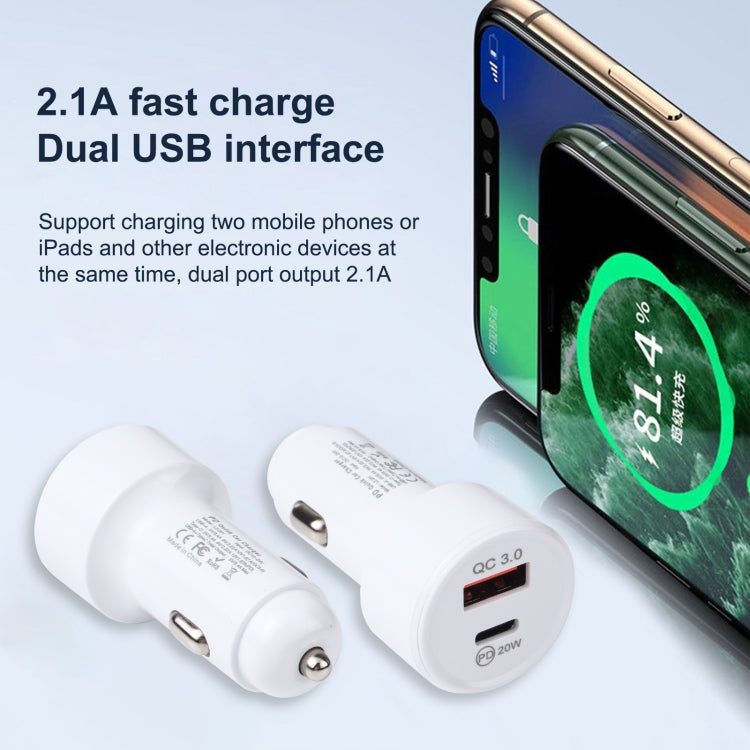 LZ-201 PD 20W USB-C / Type-C + QC 3.0 USB Mini Fast Car Charger(White) - Car Charger by buy2fix | Online Shopping UK | buy2fix