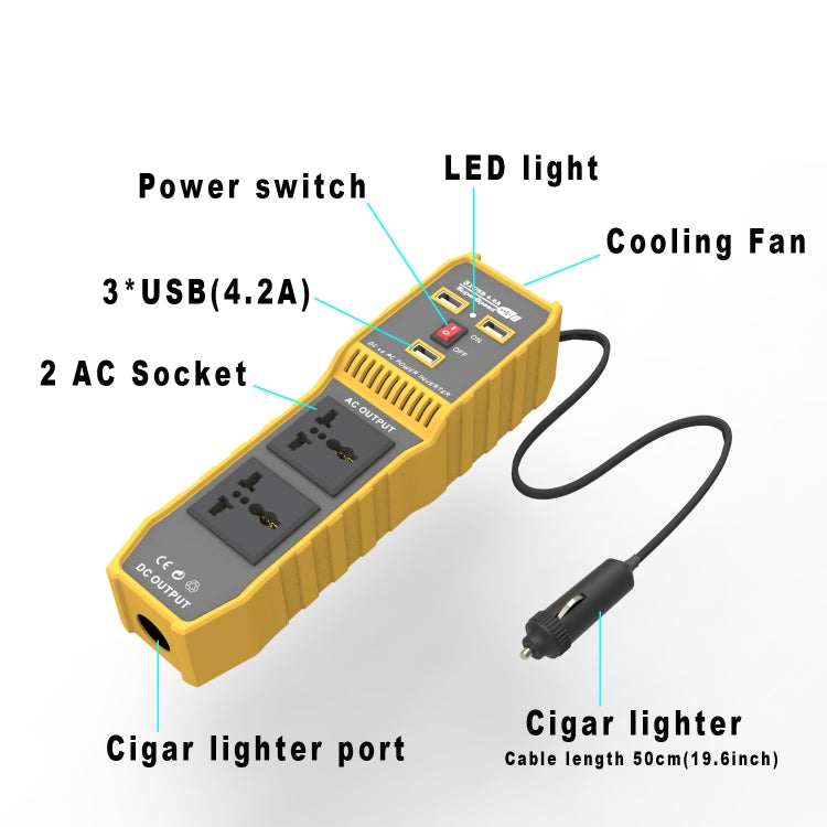12V to 110V 300W Car Power Inverter with Three USB - In Car by buy2fix | Online Shopping UK | buy2fix