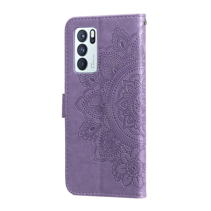 For OPPO Reno 6 Pro 5G 7-petal Flowers Embossing Pattern Horizontal Flip PU Leather Case with Holder & Card Slots & Wallet & Photo Frame(Light Purple) - OPPO Cases by buy2fix | Online Shopping UK | buy2fix