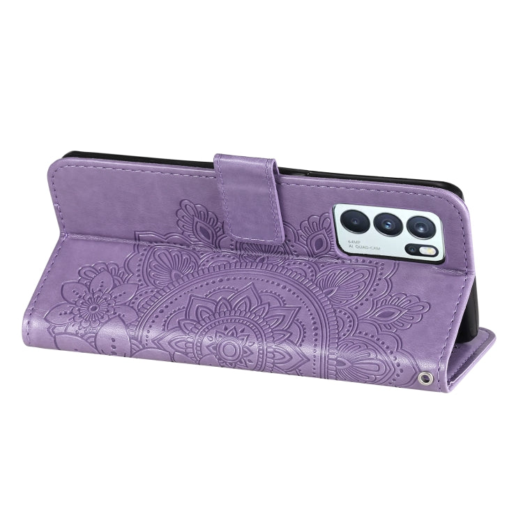 For OPPO Reno 6 Pro 5G 7-petal Flowers Embossing Pattern Horizontal Flip PU Leather Case with Holder & Card Slots & Wallet & Photo Frame(Light Purple) - OPPO Cases by buy2fix | Online Shopping UK | buy2fix