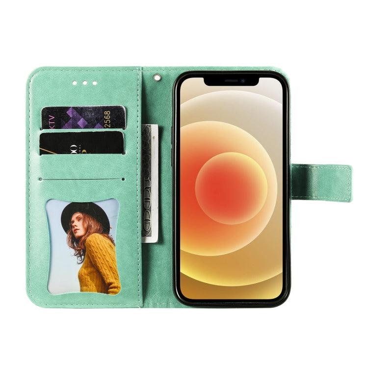 For OPPO Reno 6 Pro 5G 7-petal Flowers Embossing Pattern Horizontal Flip PU Leather Case with Holder & Card Slots & Wallet & Photo Frame(Green) - OPPO Cases by buy2fix | Online Shopping UK | buy2fix