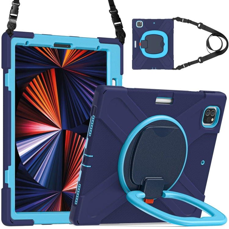 For iPad Pro 12.9 2022 / 2021 Silicone + PC Protective Tablet Case with Holder & Shoulder Strap(Navy Blue + Blue) - iPad Pro 12.9 (2022/2021) Cases by buy2fix | Online Shopping UK | buy2fix