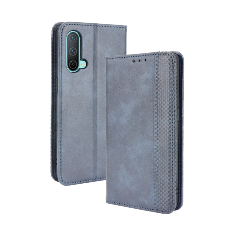 For OnePlus Nord CE 5G Magnetic Buckle Retro Crazy Horse Texture Horizontal Flip Leather Case with Holder & Card Slots & Photo Frame(Blue) - OnePlus Cases by buy2fix | Online Shopping UK | buy2fix