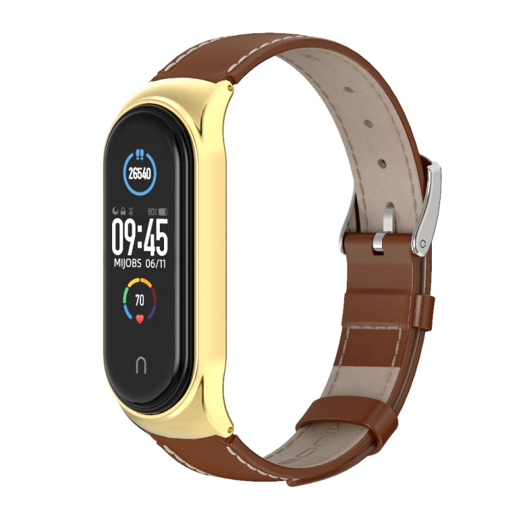 For Xiaomi Mi Band 6 / 5 / 4 / 3 Mijobs CS First Layer Cowhide Watch Band(Brown + Gold) - Watch Bands by MIJOBS | Online Shopping UK | buy2fix