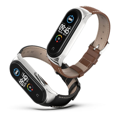 For Xiaomi Mi Band 6 / 5 / 4 / 3 Mijobs CS First Layer Cowhide Watch Band(Brown + Gold) - Watch Bands by MIJOBS | Online Shopping UK | buy2fix