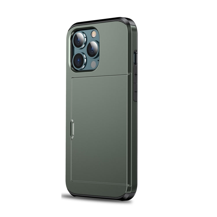 For iPhone 13 mini Shockproof Armor Protective Case with Slide Card Slot (Army Green) - Apple Accessories by buy2fix | Online Shopping UK | buy2fix