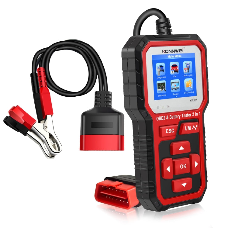 KONNWEI KW681 Car 2.4 inch TFT Screen OBD Fault Diagnosis + 6V-12V Battery Tester Support 9 Languages - Code Readers & Scan Tools by KONNWEI | Online Shopping UK | buy2fix