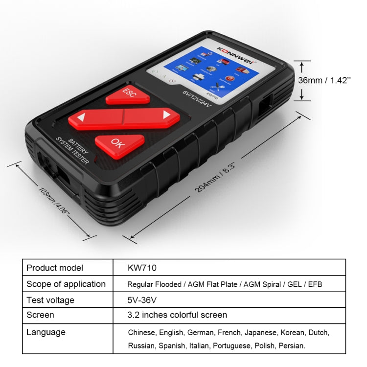 KONNWEI KW710 Car 3.2 inch 6V-24V Lead-acid Battery Tester Support 13 Languages - Code Readers & Scan Tools by KONNWEI | Online Shopping UK | buy2fix