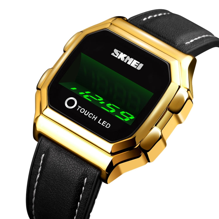 SKMEI 1650 Leather Strap Version LED Digital Display Electronic Watch with Touch Luminous Button(Gold) - LED Digital Watches by SKMEI | Online Shopping UK | buy2fix