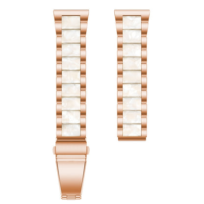 For Garmin Venu/Vivoactive 3 Music 20mm Universal Three-beads Stainless Steel + Resin Watch Band(Rose Gold+Pearl White) - Watch Bands by buy2fix | Online Shopping UK | buy2fix