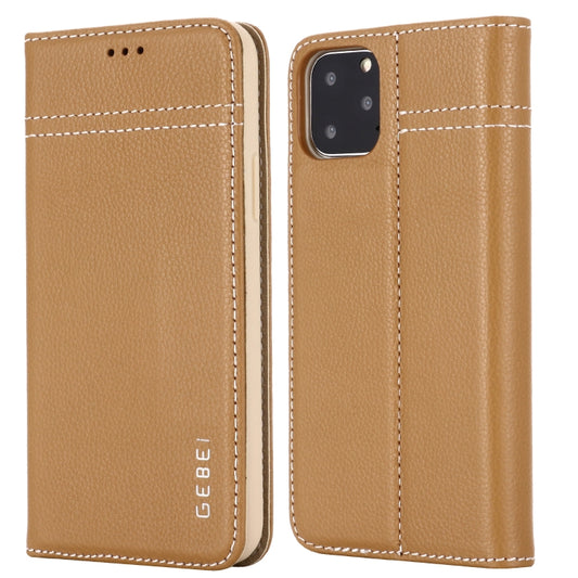 For iPhone 11 GEBEI Top-grain Leather Horizontal Flip Protective Case with Holder & Card Slots(Khaki) - iPhone 11 Cases by GEBEI | Online Shopping UK | buy2fix