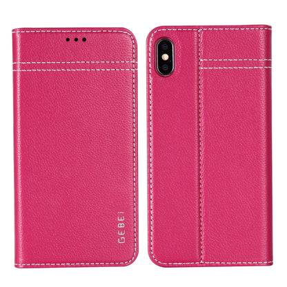 For iPhone XR GEBEI Top-grain Leather Horizontal Flip Protective Case with Holder & Card Slots(Rose Red) - More iPhone Cases by GEBEI | Online Shopping UK | buy2fix