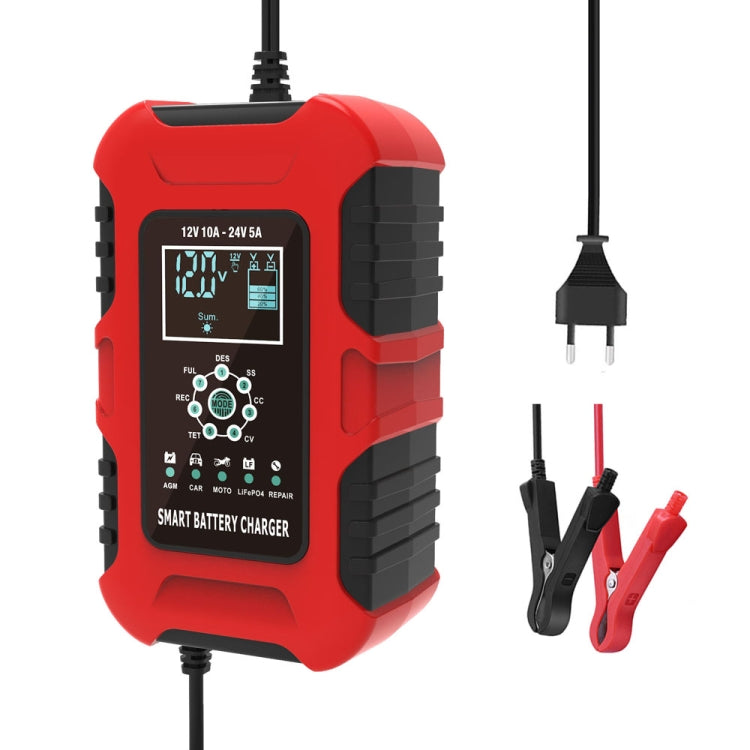 FOXSUR 10A 12V 7-segment Motorcycle / Car Smart Battery Charger, Plug Type:UK Plug(Red) - In Car by FOXSUR | Online Shopping UK | buy2fix
