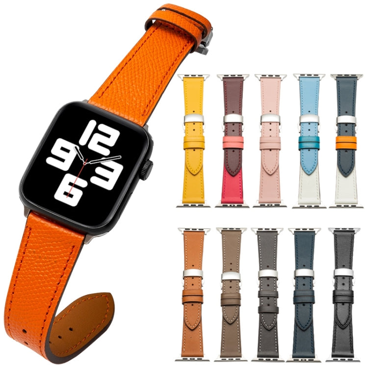 Butterfly Clasp  Top Layer Cowhide Leather Strap Watch Band For Apple Watch Series 8&7 41mm / SE 2&6&SE&5&4 40mm / 3&2&1 38mm(Dark Blue) - Watch Bands by buy2fix | Online Shopping UK | buy2fix