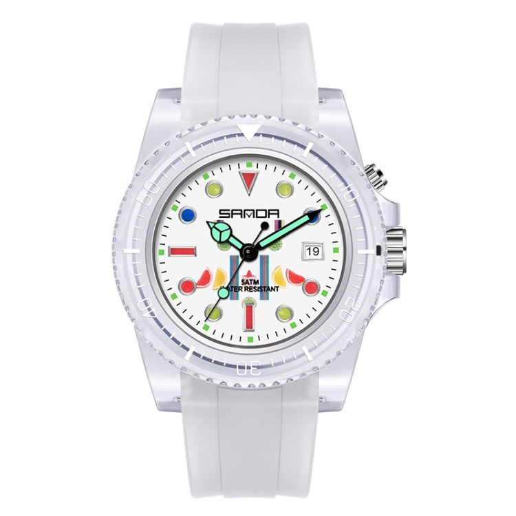 SANDA 6078 Fluorescent Calendar Dial Transparent Strap Quartz Watch for Women(Transparent White) - Outdoor & Sports by SANDA | Online Shopping UK | buy2fix