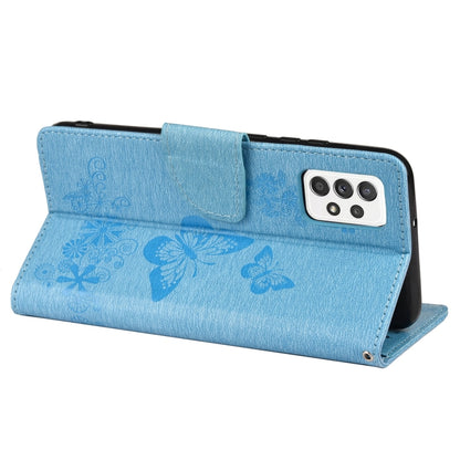 For Samsung Galaxy A33 5G Butterfly Embossed Horizontal Flip Leather Phone Case with Card Slot & Holder(Blue) - Samsung Accessories by buy2fix | Online Shopping UK | buy2fix