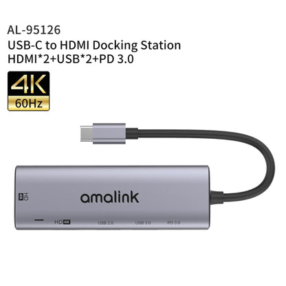 amalink 95126 Type-C / USB-C to Dual HDMI + 2 Ports USB + PD 3.0 Multi-function HUB(Grey) - Computer & Networking by amalink | Online Shopping UK | buy2fix