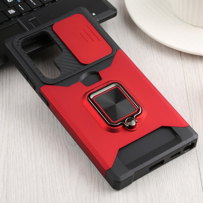 For Samsung Galaxy S22 Ultra 5G Sliding Camera Cover Design PC + TPU Shockproof Phone Case with Ring Holder & Card Slot(Red) - Samsung Accessories by buy2fix | Online Shopping UK | buy2fix