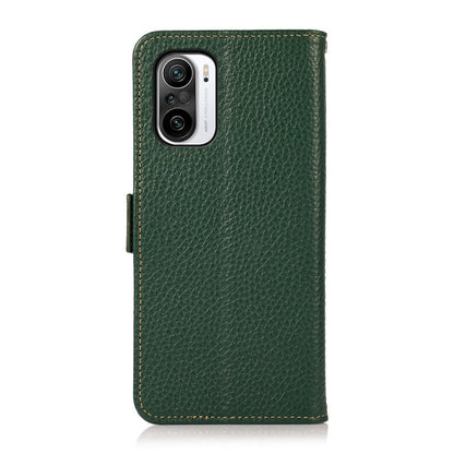 For Xiaomi Redmi K40 Pro / Poco F3 KHAZNEH Side-Magnetic Litchi Genuine Leather RFID Phone Case(Green) - Xiaomi Cases by buy2fix | Online Shopping UK | buy2fix