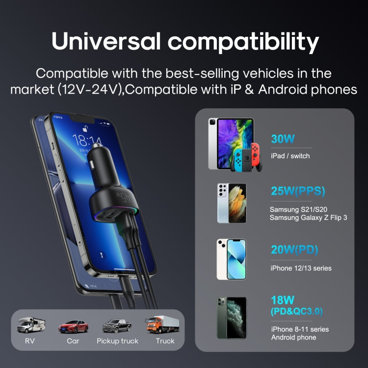 JOYROOM JR-CL09 45W PD+QC 3.0+Dual USB 4 Ports Fast Charging Car Charger(Black) - In Car by JOYROOM | Online Shopping UK | buy2fix