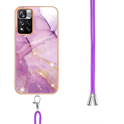 For Xiaomi Mi 11i / 11i HyperCharge 5G Global Electroplating Marble IMD TPU Phone Case with Lanyard(Purple 001) - Xiaomi Cases by buy2fix | Online Shopping UK | buy2fix