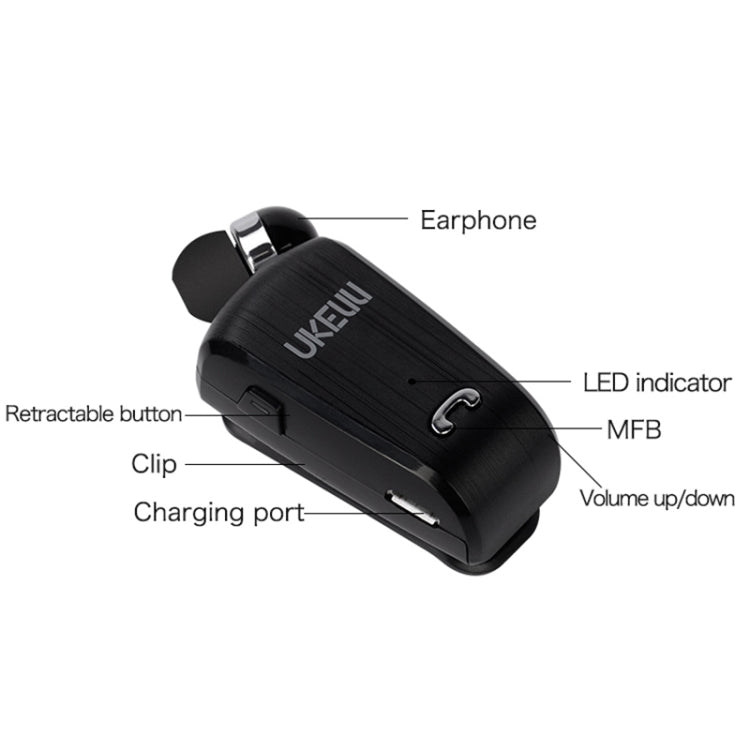 UKELILI UK-890 DSP Noise Reduction Lavalier Pull Cable Bluetooth Earphone without Vibration(Black) - Bluetooth Earphone by UKELILI | Online Shopping UK | buy2fix