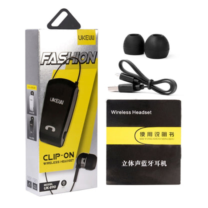UKELILI UK-890 DSP Noise Reduction Lavalier Pull Cable Bluetooth Earphone without Vibration(White) - Bluetooth Earphone by UKELILI | Online Shopping UK | buy2fix
